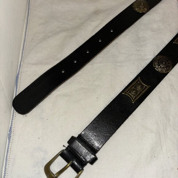 Womens Black Leather Belt W/Embellishments Med Psbly Handmade - Picture 3 of 8